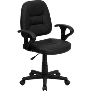 Wholesale Mid-Back Black Leather Swivel Ergonomic Task Office Chair with Adjustable Arms