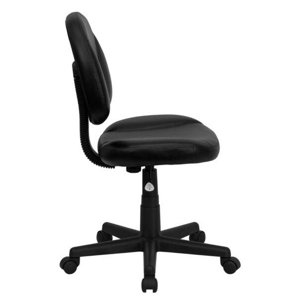 Lowest Price Mid-Back Black Leather Swivel Ergonomic Task Office Chair with Back Depth Adjustment