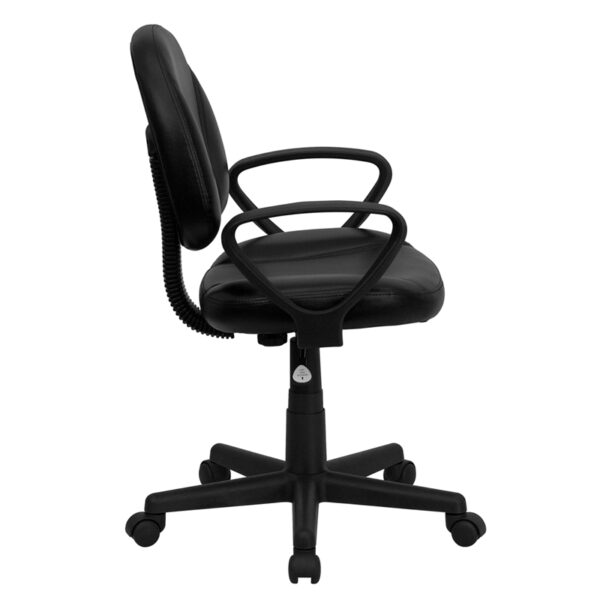 Lowest Price Mid-Back Black Leather Swivel Ergonomic Task Office Chair with Back Depth Adjustment and Arms