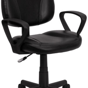 Wholesale Mid-Back Black Leather Swivel Ergonomic Task Office Chair with Back Depth Adjustment and Arms