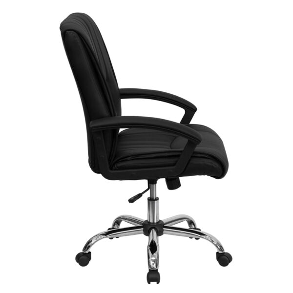 Lowest Price Mid-Back Black Leather Swivel Manager's Office Chair with Arms
