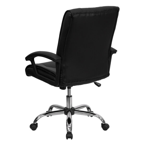 Contemporary Office Chair Black Mid-Back Leather Chair