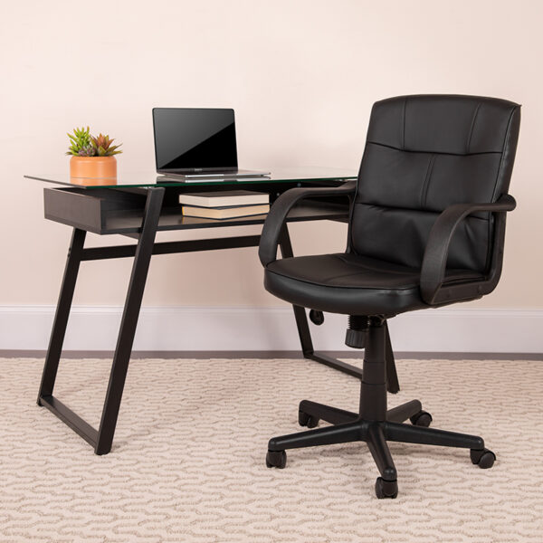 Lowest Price Mid-Back Black Leather Swivel Task Office Chair with Arms