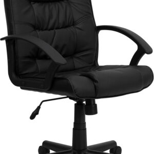 Wholesale Mid-Back Black Leather Swivel Task Office Chair with Arms