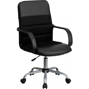 Wholesale Mid-Back Black Leather and Mesh Swivel Task Office Chair with Arms