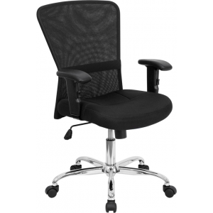 Wholesale Mid-Back Black Mesh Contemporary Swivel Task Office Chair with Chrome Base and Adjustable Arms