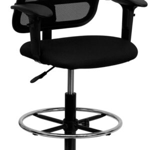 Wholesale Mid-Back Black Mesh Drafting Chair with Adjustable Arms