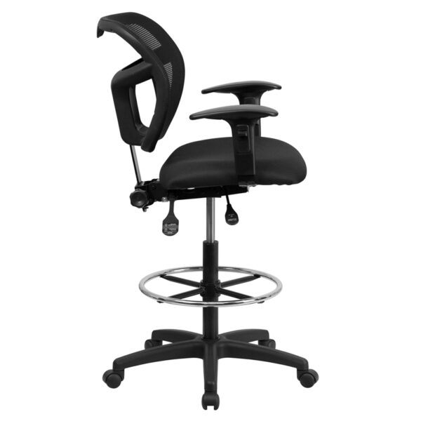 Lowest Price Mid-Back Black Mesh Drafting Chair with Back Height Adjustment and Adjustable Arms