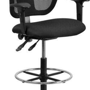 Wholesale Mid-Back Black Mesh Drafting Chair with Back Height Adjustment and Adjustable Arms