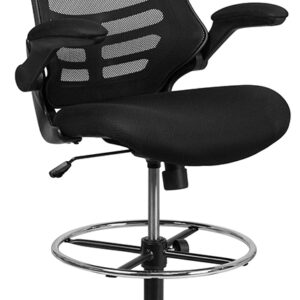 Wholesale Mid-Back Black Mesh Ergonomic Drafting Chair with Adjustable Foot Ring and Flip-Up Arms