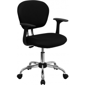 Wholesale Mid-Back Black Mesh Padded Swivel Task Office Chair with Chrome Base and Arms