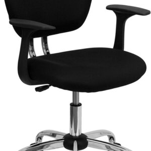 Wholesale Mid-Back Black Mesh Padded Swivel Task Office Chair with Chrome Base and Arms
