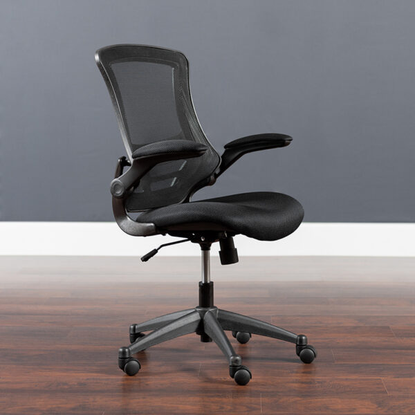 Lowest Price Mid-Back Black Mesh Swivel Ergonomic Task Office Chair with Flip-Up Arms