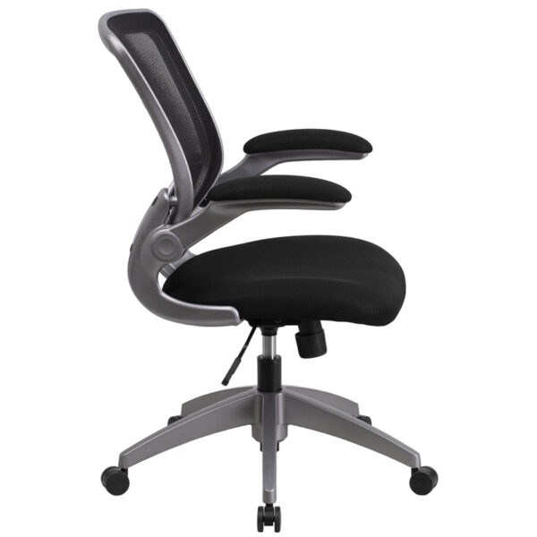 Lowest Price Mid-Back Black Mesh Swivel Ergonomic Task Office Chair with Gray Frame and Flip-Up Arms