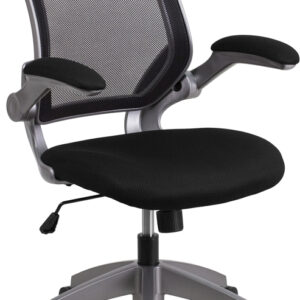 Wholesale Mid-Back Black Mesh Swivel Ergonomic Task Office Chair with Gray Frame and Flip-Up Arms