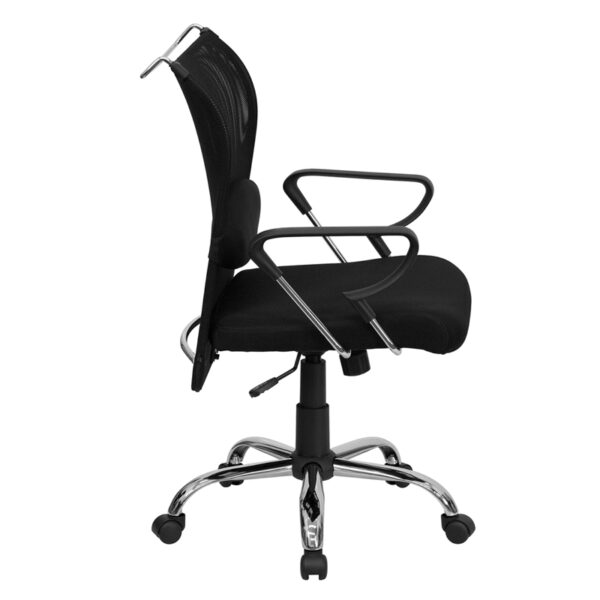 Lowest Price Mid-Back Black Mesh Swivel Manager's Office Chair with Adjustable Lumbar Support and Arms
