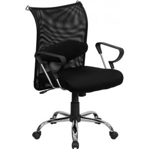Wholesale Mid-Back Black Mesh Swivel Manager's Office Chair with Adjustable Lumbar Support and Arms