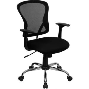 Wholesale Mid-Back Black Mesh Swivel Task Office Chair with Chrome Base and Arms