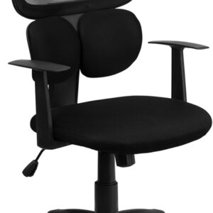 Wholesale Mid-Back Black Mesh Swivel Task Office Chair with Flexible Dual Lumbar Support and Arms