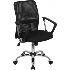 Wholesale Mid-Back Black Mesh Swivel Task Office Chair with Lumbar Support Band and Arms