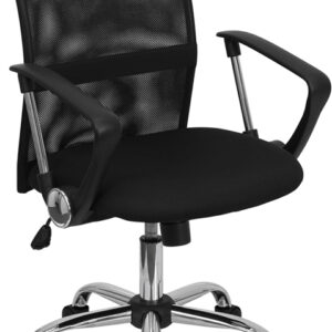 Wholesale Mid-Back Black Mesh Swivel Task Office Chair with Lumbar Support Band and Arms