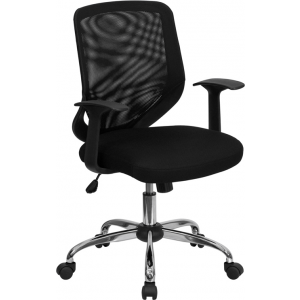 Wholesale Mid-Back Black Mesh Tapered Back Swivel Task Office Chair with Chrome Base and T-Arms