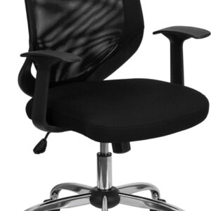 Wholesale Mid-Back Black Mesh Tapered Back Swivel Task Office Chair with Chrome Base and T-Arms