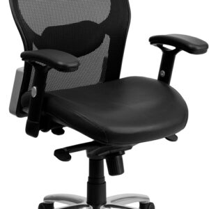 Wholesale Mid-Back Black Super Mesh Executive Swivel Office Chair with Leather Seat