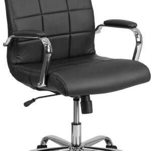 Wholesale Mid-Back Black Vinyl Executive Swivel Office Chair with Chrome Base and Arms