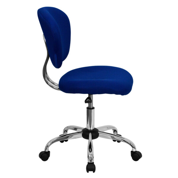 Lowest Price Mid-Back Blue Mesh Padded Swivel Task Office Chair with Chrome Base