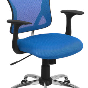 Wholesale Mid-Back Blue Mesh Swivel Task Office Chair with Chrome Base and Arms