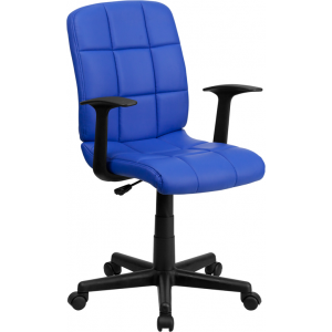 Wholesale Mid-Back Blue Quilted Vinyl Swivel Task Office Chair with Arms