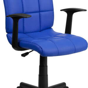 Wholesale Mid-Back Blue Quilted Vinyl Swivel Task Office Chair with Arms