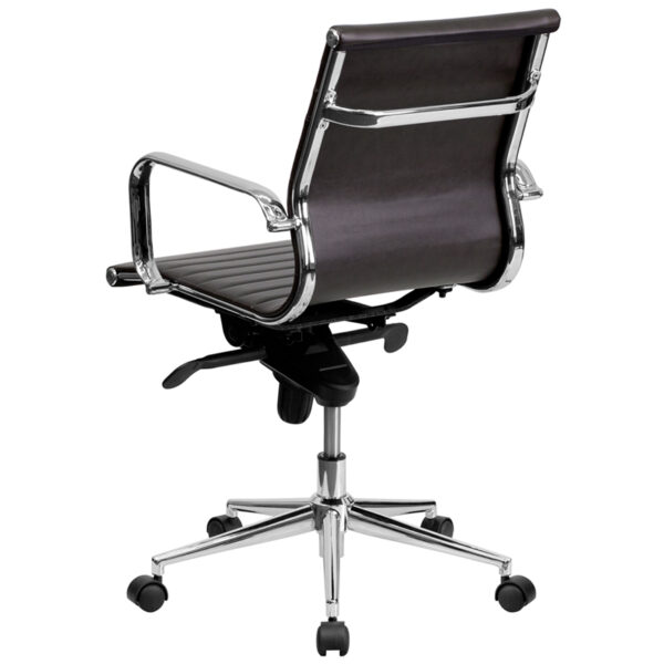 Contemporary Office Chair Brown Mid-Back Leather Chair