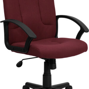 Wholesale Mid-Back Burgundy Fabric Executive Swivel Office Chair with Nylon Arms