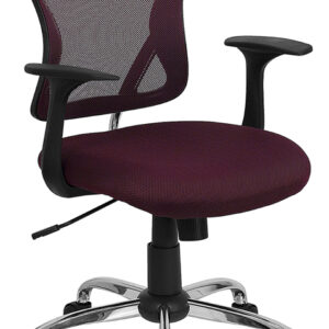 Wholesale Mid-Back Burgundy Mesh Swivel Task Office Chair with Chrome Base and Arms