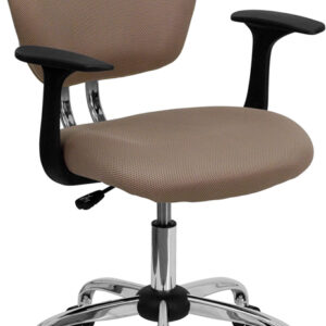 Wholesale Mid-Back Coffee Brown Mesh Padded Swivel Task Office Chair with Chrome Base and Arms