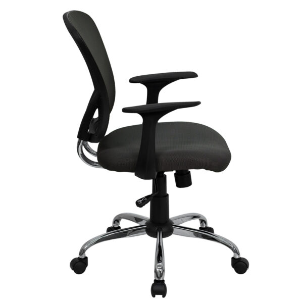 Lowest Price Mid-Back Dark Gray Mesh Swivel Task Office Chair with Chrome Base and Arms