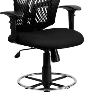 Wholesale Mid-Back Designer Back Drafting Chair with Fabric Seat and Adjustable Arms