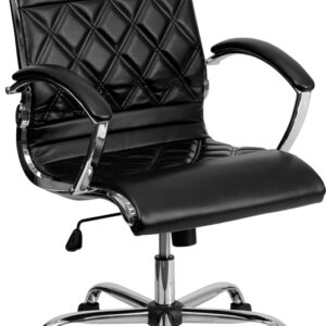 Wholesale Mid-Back Designer Black Leather Executive Swivel Office Chair with Chrome Base and Arms