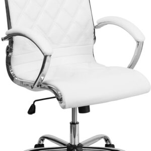 Wholesale Mid-Back Designer White Leather Executive Swivel Office Chair with Chrome Base and Arms