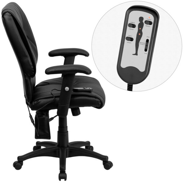 Lowest Price Mid-Back Ergonomic Massaging Black Leather Executive Swivel Office Chair with Adjustable Arms