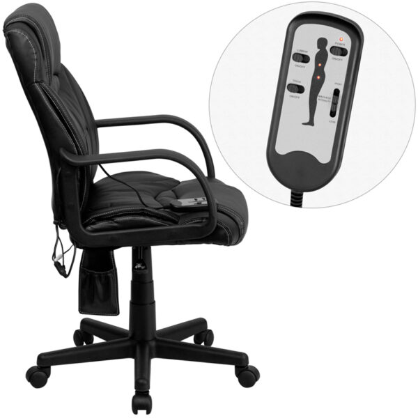 Lowest Price Mid-Back Ergonomic Massaging Black Leather Executive Swivel Office Chair with Arms