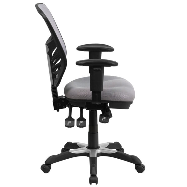 Lowest Price Mid-Back Gray Mesh Multifunction Executive Swivel Ergonomic Office Chair with Adjustable Arms
