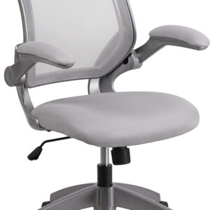 Wholesale Mid-Back Gray Mesh Swivel Ergonomic Task Office Chair with Gray Frame and Flip-Up Arms