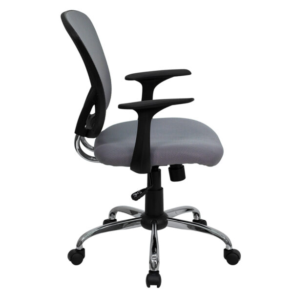 Lowest Price Mid-Back Gray Mesh Swivel Task Office Chair with Chrome Base and Arms