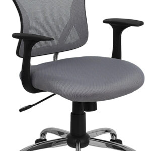 Wholesale Mid-Back Gray Mesh Swivel Task Office Chair with Chrome Base and Arms