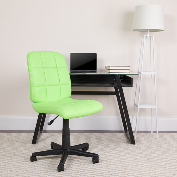 Lowest Price Mid-Back Green Quilted Vinyl Swivel Task Office Chair