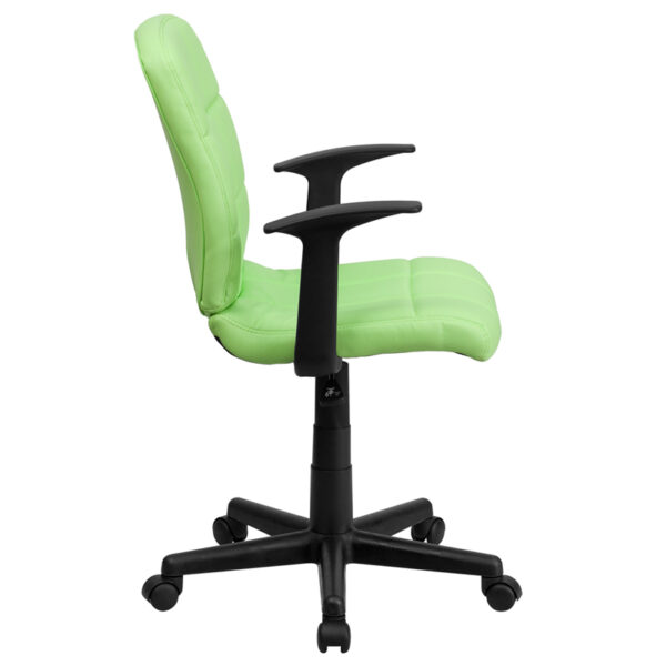 Lowest Price Mid-Back Green Quilted Vinyl Swivel Task Office Chair with Arms