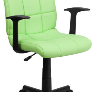 Wholesale Mid-Back Green Quilted Vinyl Swivel Task Office Chair with Arms